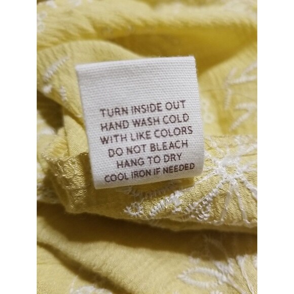 Blu Pepper Shirt Top Womens Size Large Yellow Boho Floral Embroidered - Picture 10 of 10